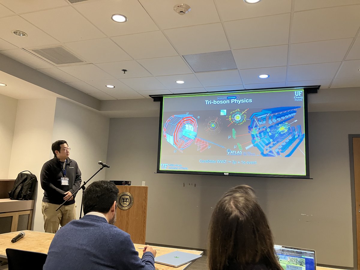 Prof. Philip Chang presenting on triboson physics at Brandeis